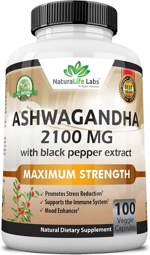 Organic Ashwagandha 2,100 mg - 100 Vegan Capsules Pure Organic Ashwagandha Powder and Root Extract - Stress Relief, Mood Enhancer, Immune & Thyroid Support