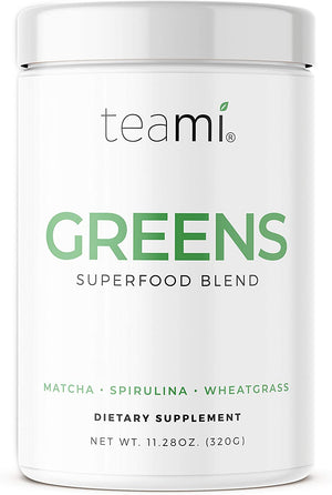 Teami Greens Superfood Powder, Immune Support Supplement, Super Greens Powder with Super Green Mixed Veggie Ingredients, Green Juice with Spirulina, Spinach, Kale, and Acai for Delicious Smoothie Mix