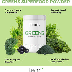 Teami Greens Superfood Powder, Immune Support Supplement, Super Greens Powder with Super Green Mixed Veggie Ingredients, Green Juice with Spirulina, Spinach, Kale, and Acai for Delicious Smoothie Mix